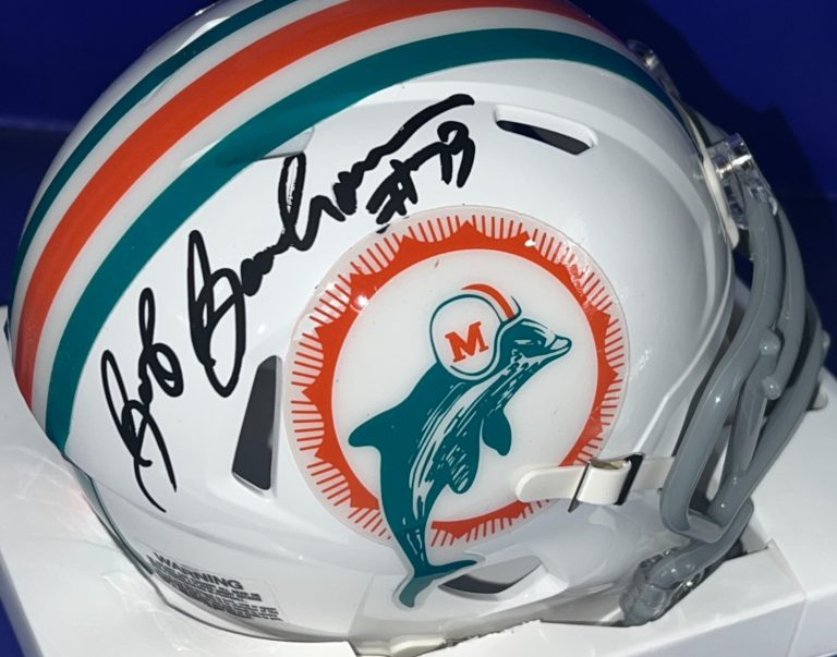 BOB BAUMHOWER MIAMI DOLPHINS BECKETT AUTHENTICATED SIGNED THROW BACK MINI HELMET