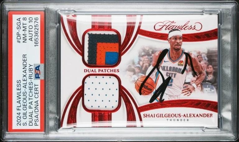 Shai Gilgeous-Alexander 2024 Panini Flawless Dual Patches Ruby /15 PSA AUTO 10