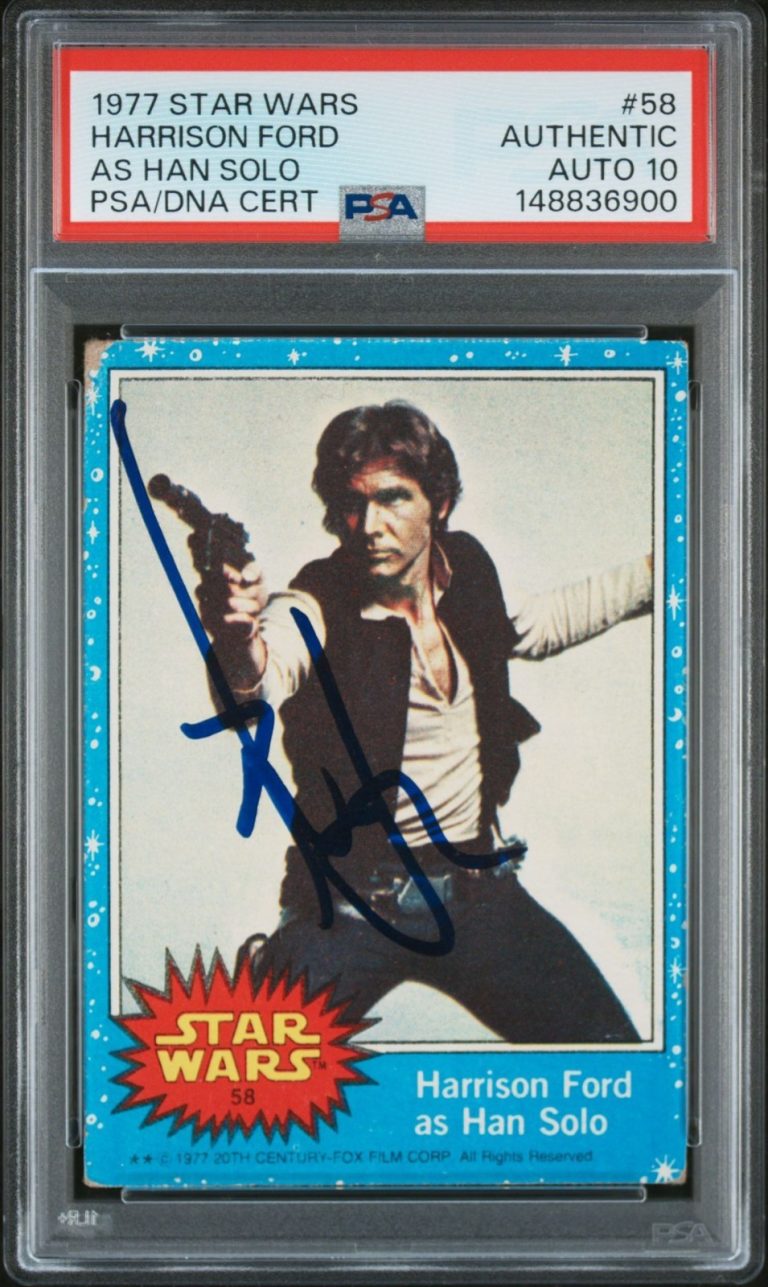 HARRISON FORD SIGNED 1977 TOPPS STAR WARS RC HAN SOLO ROOKIE #58 PSA AUTO 10