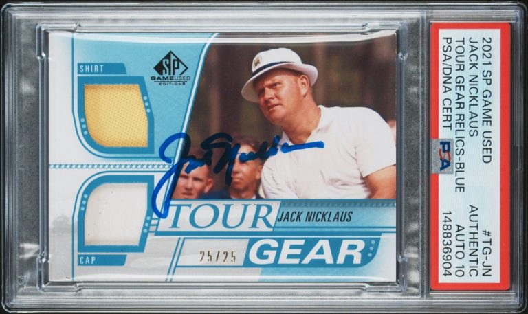 Jack Nicklaus Signed 2021 Upper Deck SP Game Used /25 Blue Tour Gear PSA Auto 10