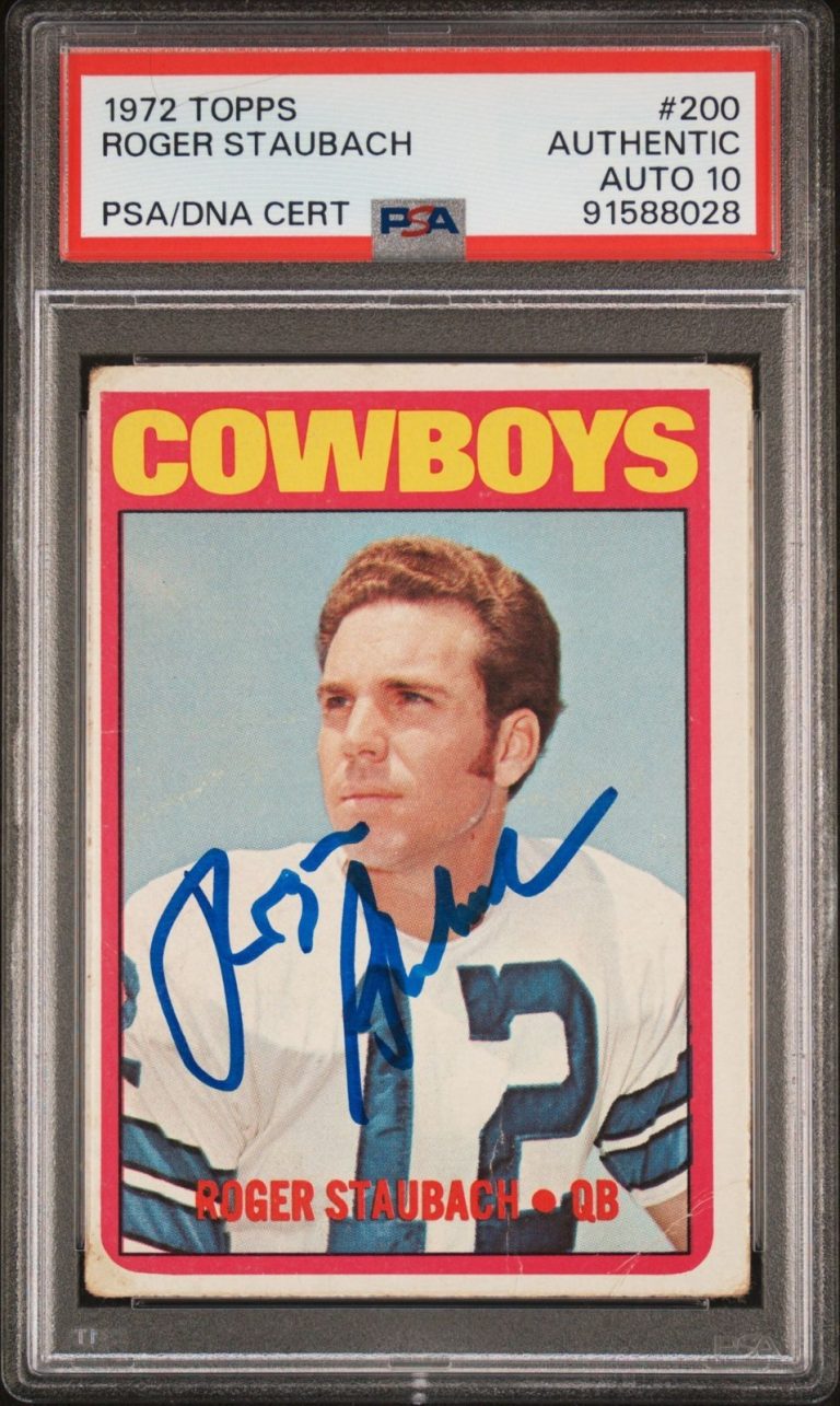 ROGER STAUBACH SIGNED 1972 TOPPS ROOKIE CARD #200 DALLAS COWBOYS PSA/DNA AUTO 10