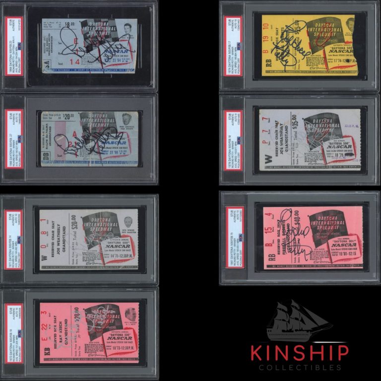 Richard Petty signed (x7) Daytona 500 Ticket Win Set PSA DNA Slab NASCAR Auto