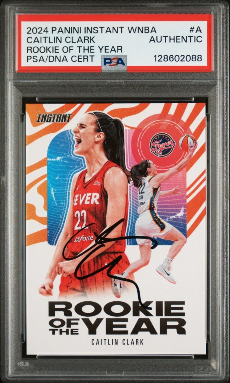 CAITLIN CLARK SIGNED 2024 PANINI INSTANT ROOKIE OF THE YEAR RC CARD PSA AUTO