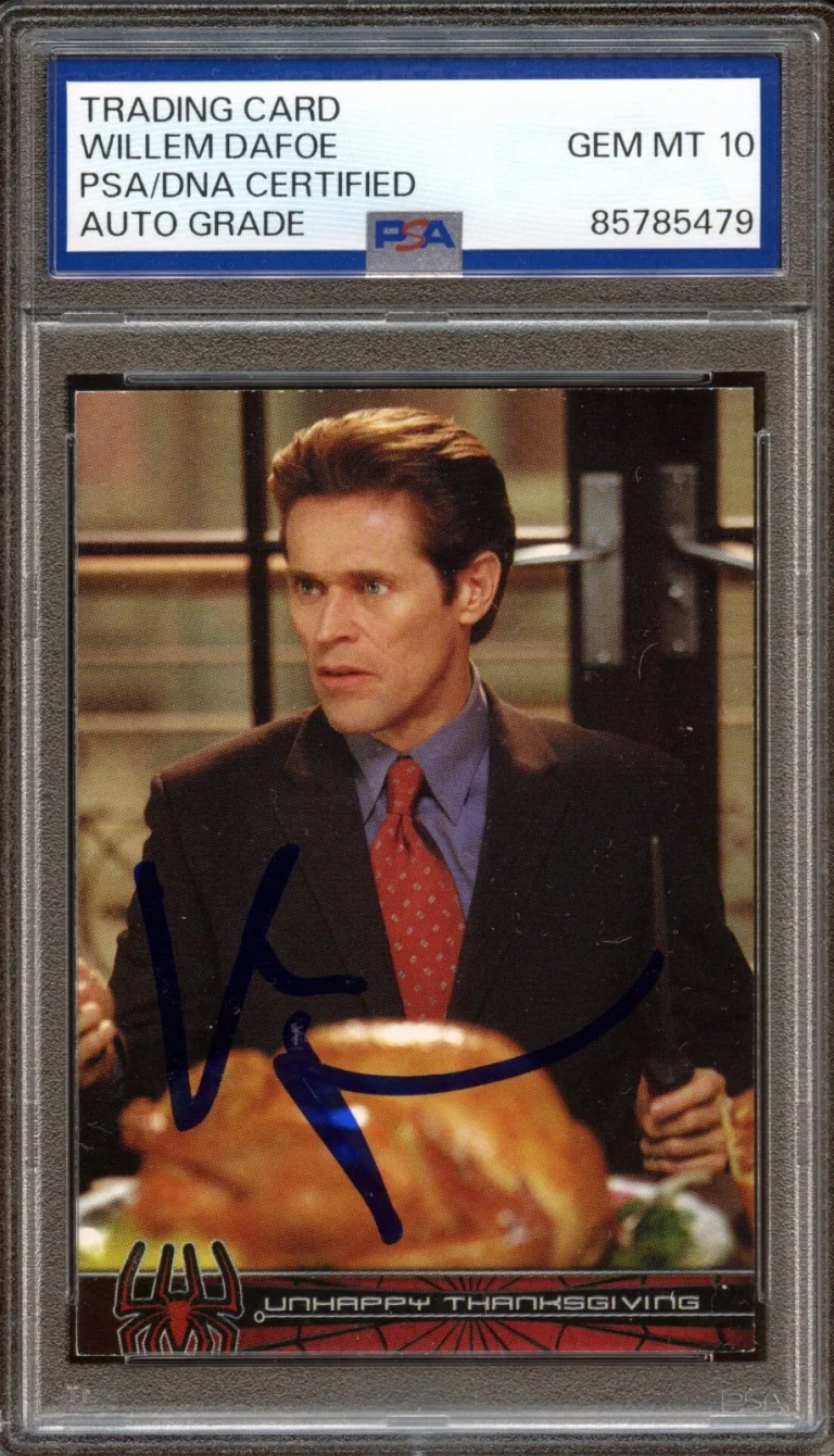 WILLEM DAFOE SIGNED 2002 TOPPS MARVEL SPIDER-MAN #67 GREEN GOBLIN PSA AUTO 10