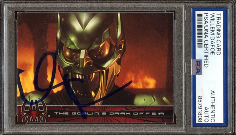 WILLEM DAFOE SIGNED 2002 TOPPS MARVEL SPIDER-MAN #61 GREEN GOBLIN PSA AUTO