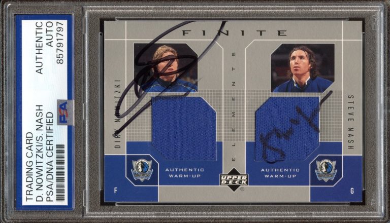 STEVE NASH DIRK NOWITZKI SIGNED 2002-03 UPPER DECK FINITE ELEMENTS PSA AUTO