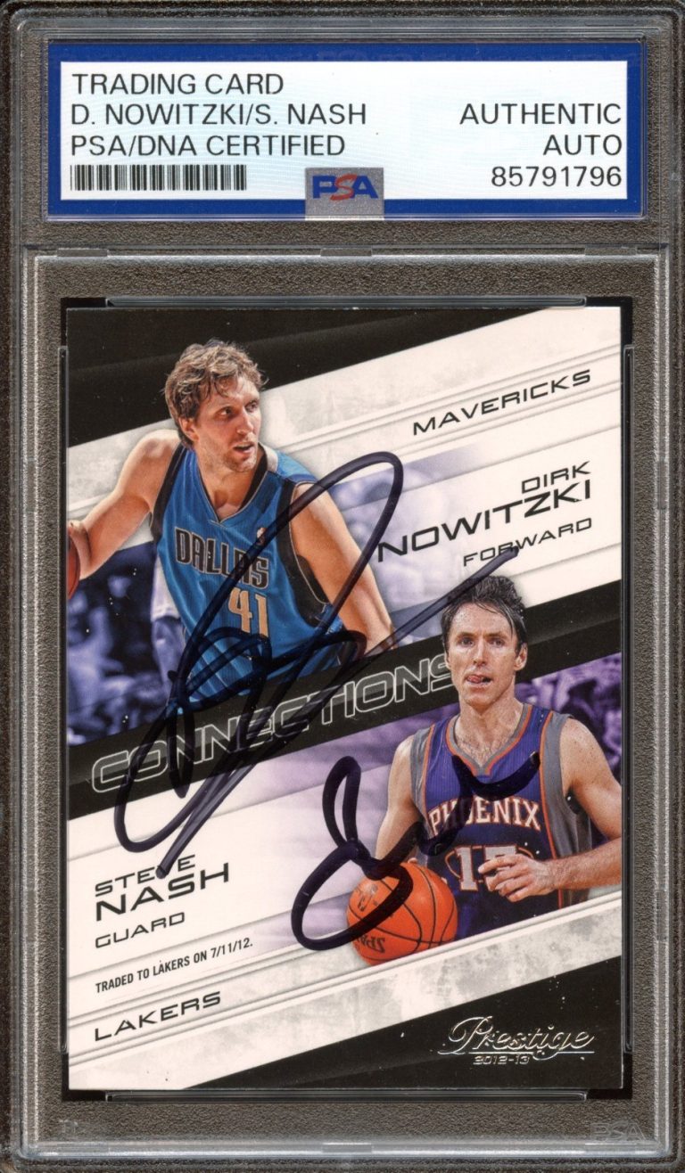 STEVE NASH DIRK NOWITZKI SIGNED 2012-13 PANINI PRESTIGE #17 PSA AUTO