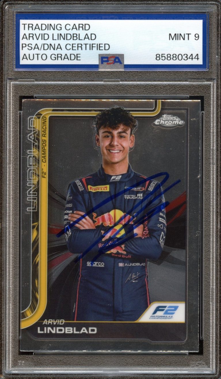 Arvid Lindblad Signed 2025 Topps Chrome F1 #23 Rookie Card RC PSA Auto 9