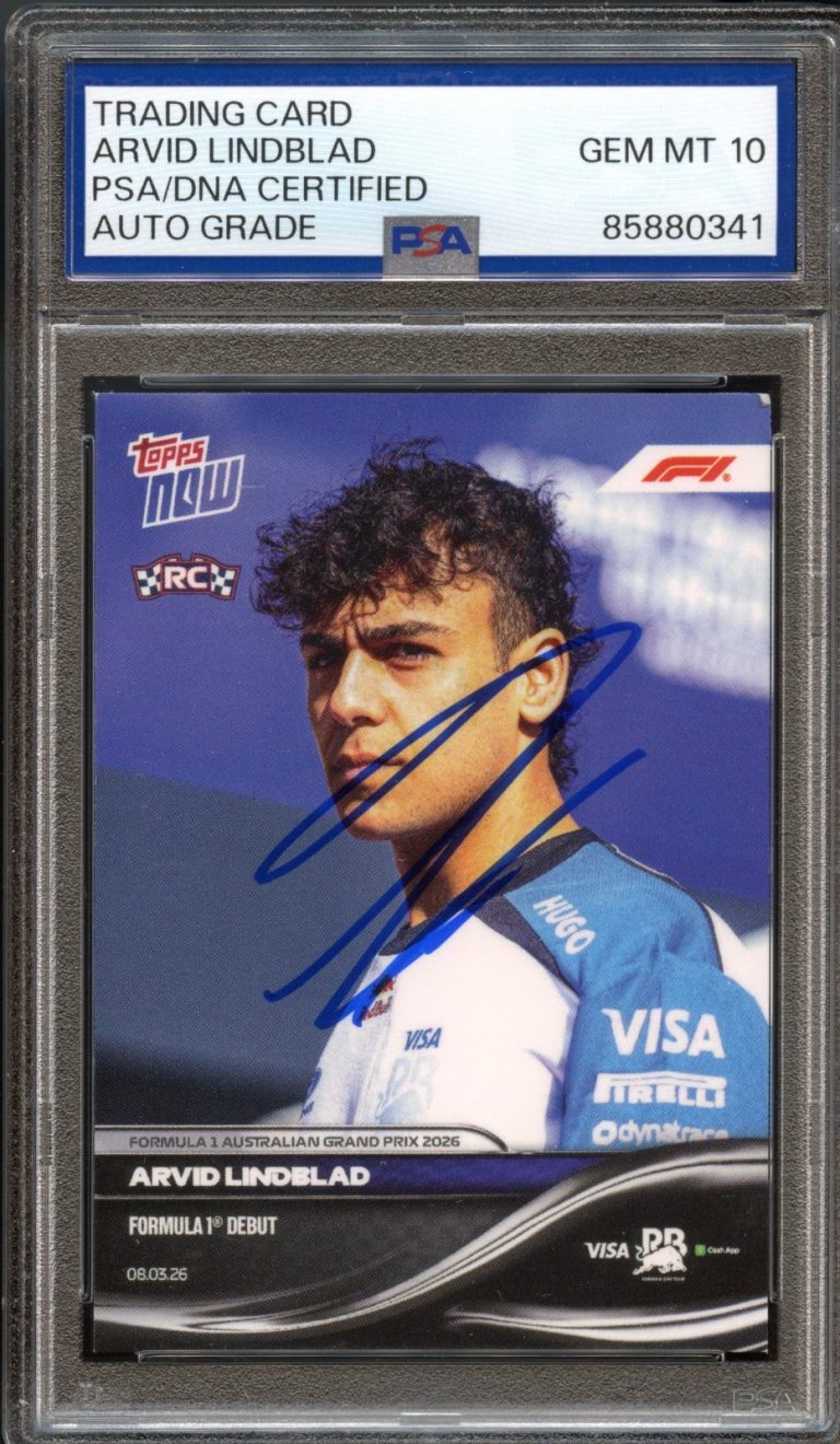 Arvid Lindblad Signed 2026 Topps Now F1 #12 F1 DEBUT Rookie Card PSA Auto 10