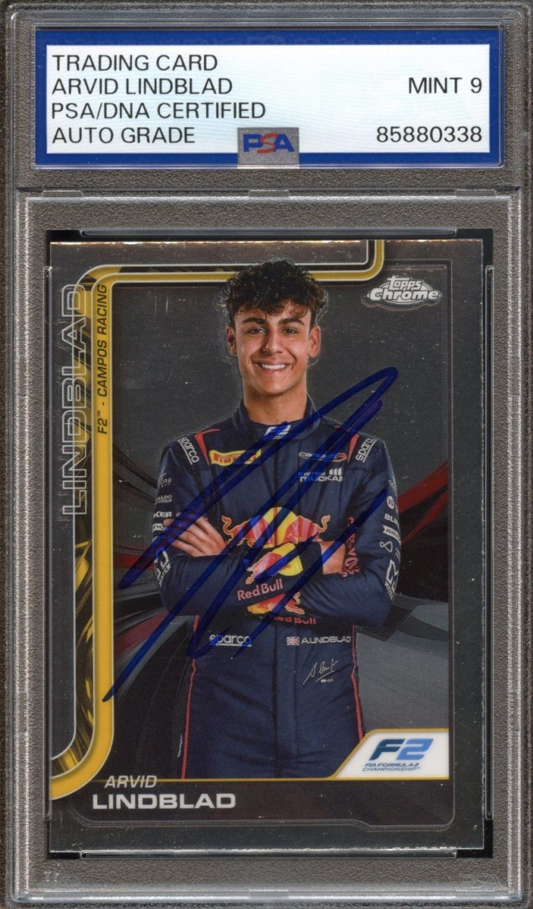 Arvid Lindblad Signed 2025 Topps Chrome F1 #23 Rookie Card RC PSA 9 Auto