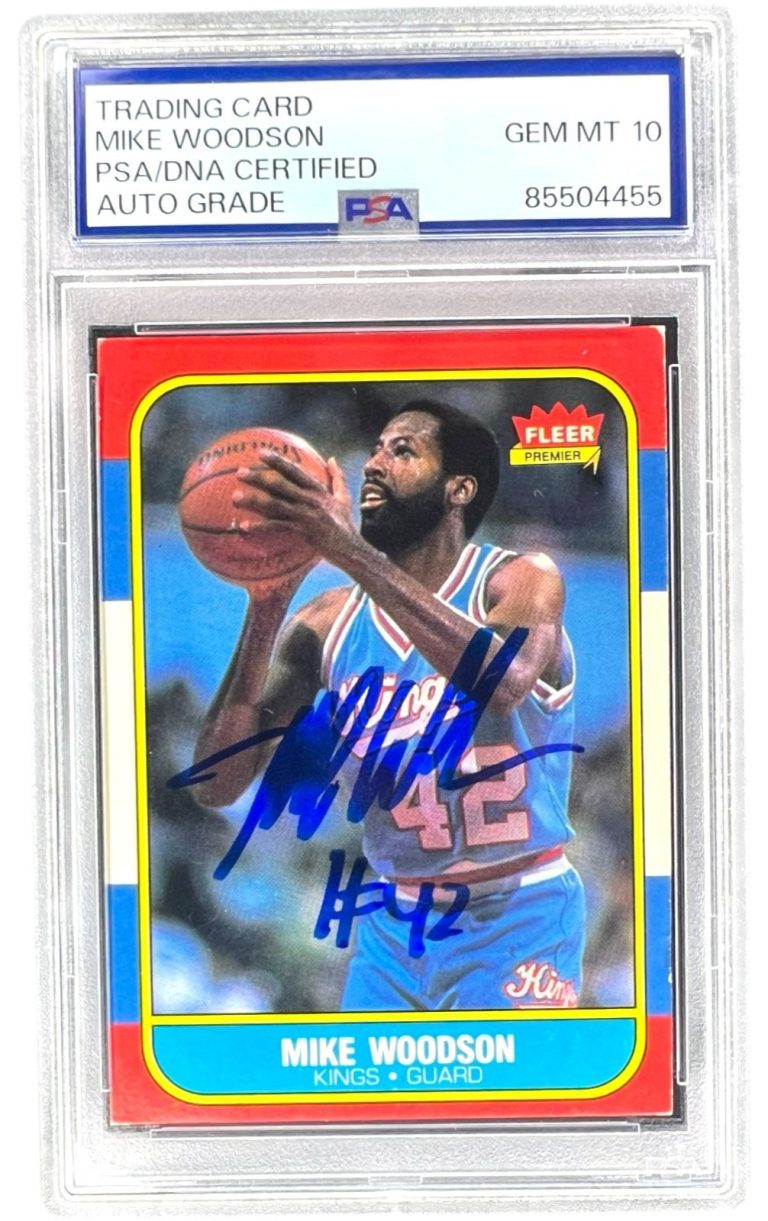 MIKE WOODSON SIGNED KINGS 1986 FLEER #129 BASKETBALL CARD PSA AUTO 10