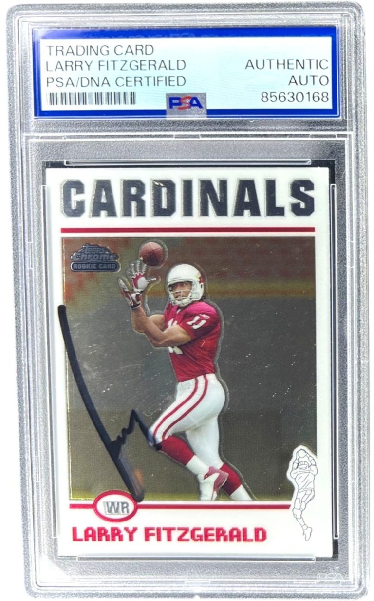 LARRY FITZGERALD SIGNED 2004 TOPPS CHROME ROOKIE CARD #215 PSA AUTO HOF