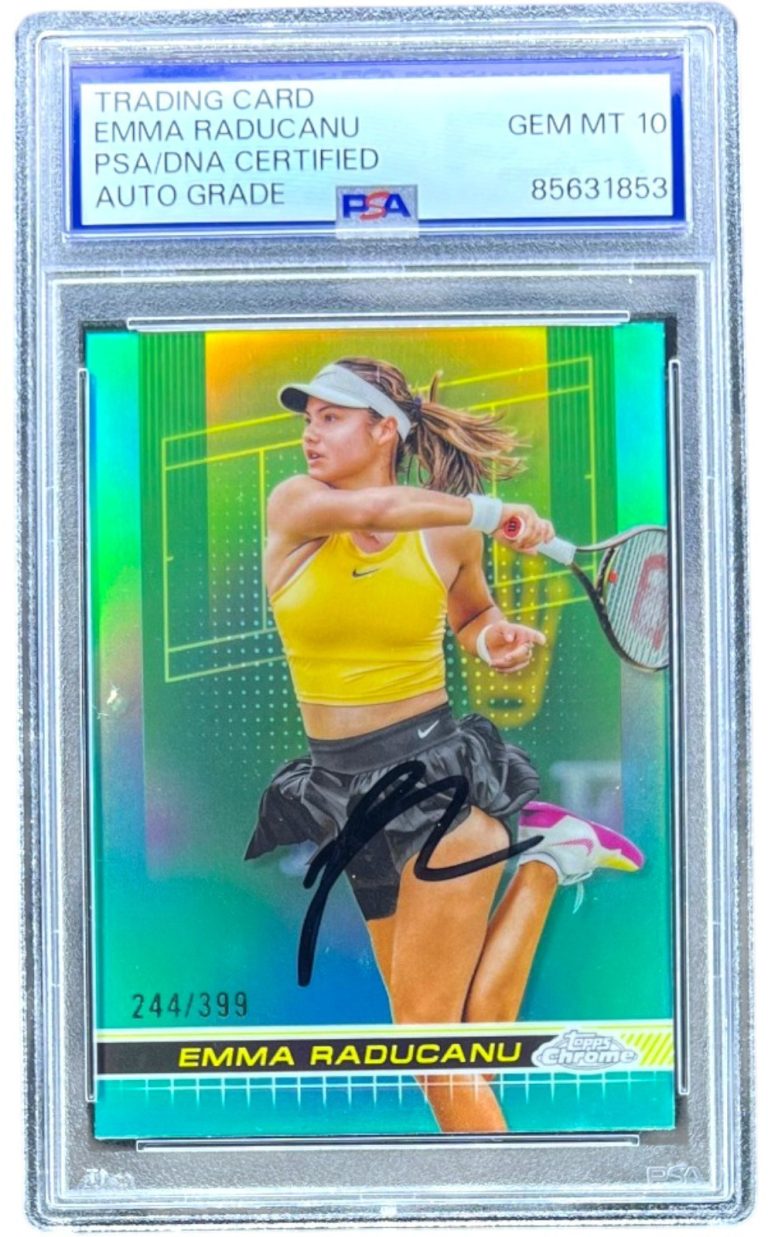 EMMA RADUCANU SIGNED 2024 TOPPS CHROME #198 AQUA REFRACTOR /399 PSA AUTO 10