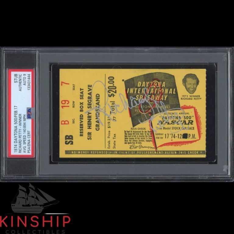 Richard Petty signed 1974 Daytona 500 Ticket PSA DNA Slab NASCAR Win Auto C6535