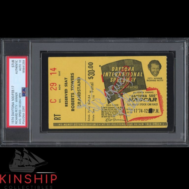 Richard Petty signed 1974 Daytona 500 Ticket PSA DNA Slab NASCAR Win Auto C6537