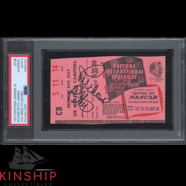 Richard Petty signed 1973 Daytona 500 Ticket PSA DNA Slab NASCAR Win Auto C6539