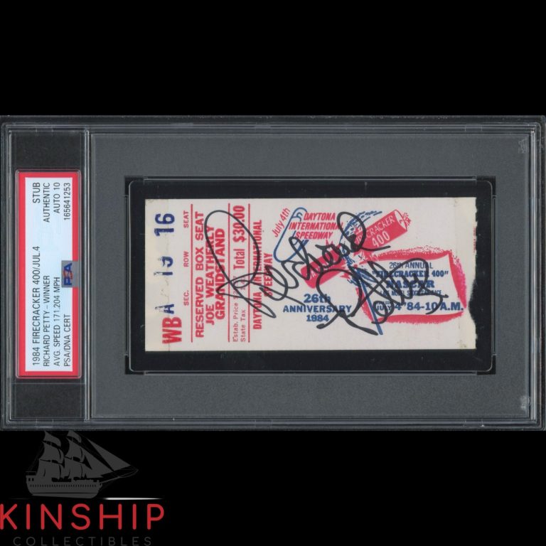 Richard Petty signed 1984 Firecracker 400 Ticket #200 Win PSA DNA Auto 10 C6544