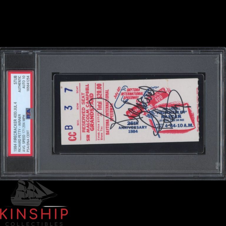 Richard Petty signed 1984 Firecracker 400 Ticket #200 Win PSA DNA Auto 10 C6546