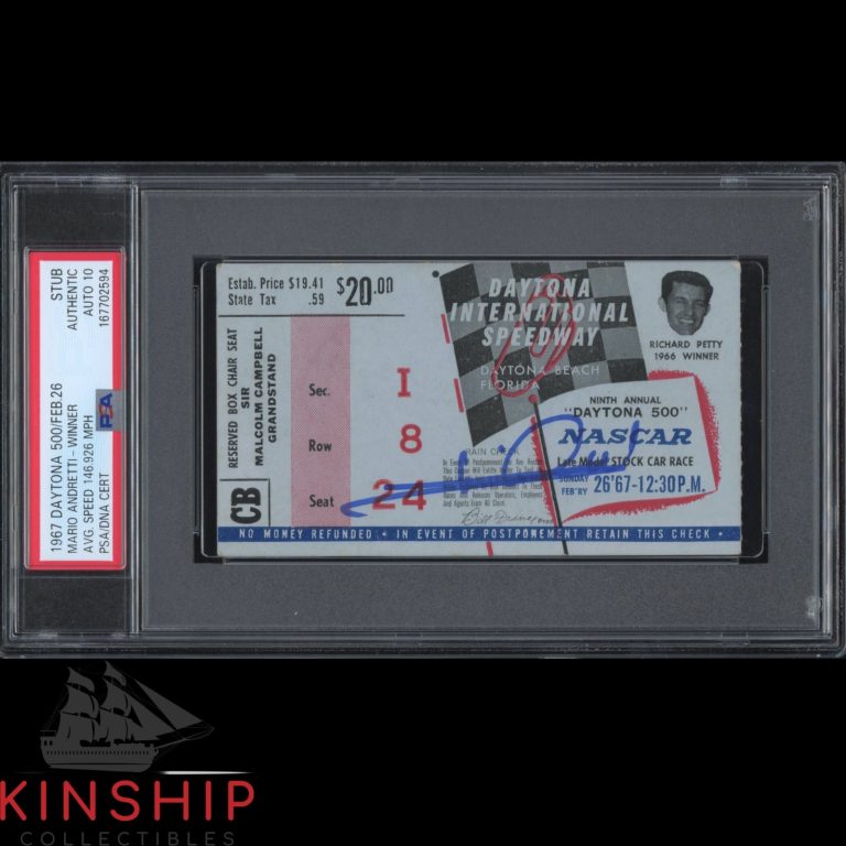 Mario Andretti signed 1967 Daytona 500 Ticket PSA DNA Slab NASCAR Auto 10 C6538