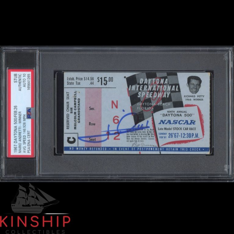 Mario Andretti signed 1967 Daytona 500 Ticket PSA DNA Slab NASCAR Auto 10 C6541