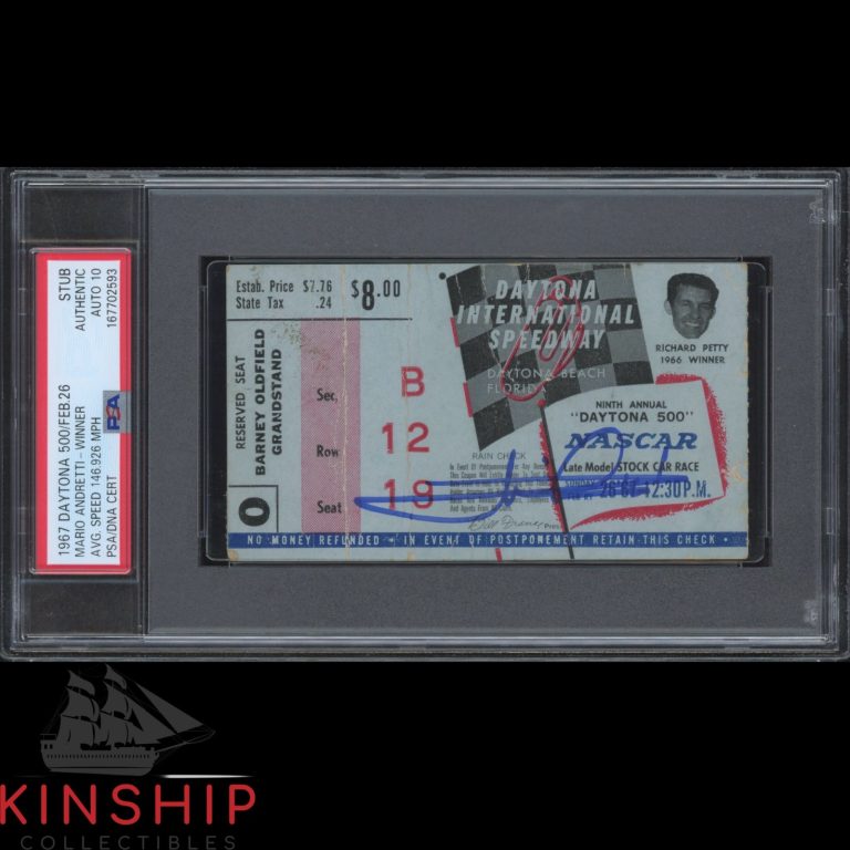Mario Andretti signed 1967 Daytona 500 Ticket PSA DNA Slab NASCAR Auto 10 C6542