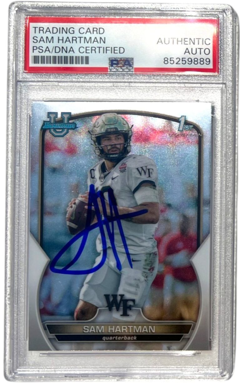 2022 Bowman University Chrome #51 Sam Hartman Signed Card PSA/DNA Auto