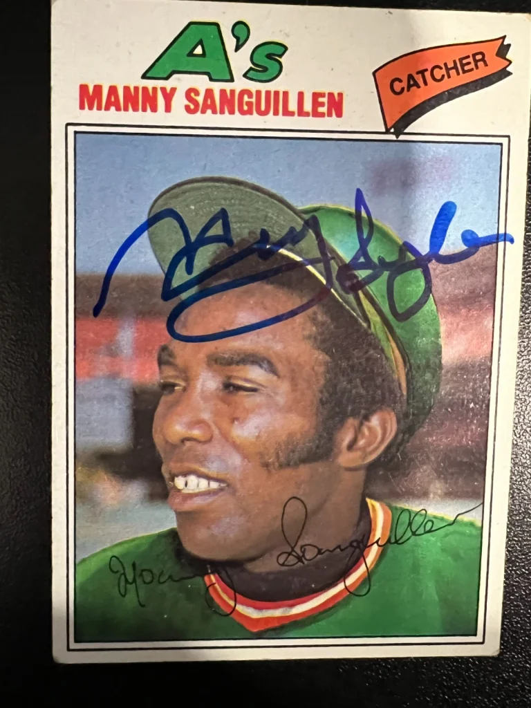 MANNY SANGUILLEN OAKLAND A'S  SIGNED 1977 TOPPS CARD #61