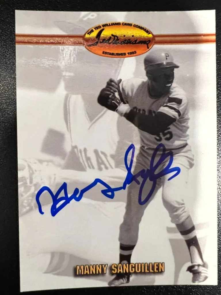 MANNY SANGUILLEN PITTSBURGH PIRATES  SIGNED 1993 TED WILLIAMS CARD #80
