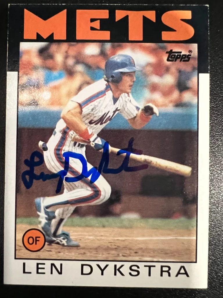 LENNY DYKSTRA  NEW YORK METS SIGNED 1986 TOPPS CARD #53