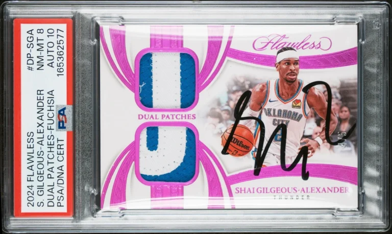 Shai Gilgeous-Alexander 2024 Panini Flawless Dual Patches FUCHSIA /5 PSA AUTO 10