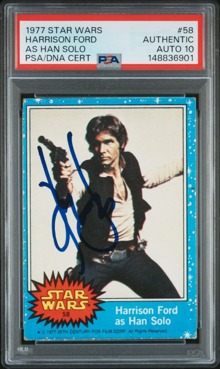 1977 TOPPS STAR WARS HARRISON FORD SIGNED RC HAN SOLO ROOKIE #58 PSA AUTO 10