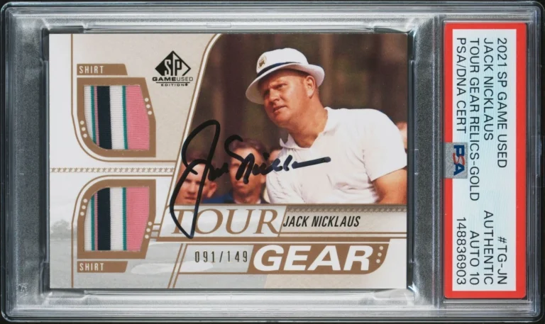 Jack Nicklaus Signed 2021 Upper Deck SP Game Used /149 Gold Tour PSA Auto 10