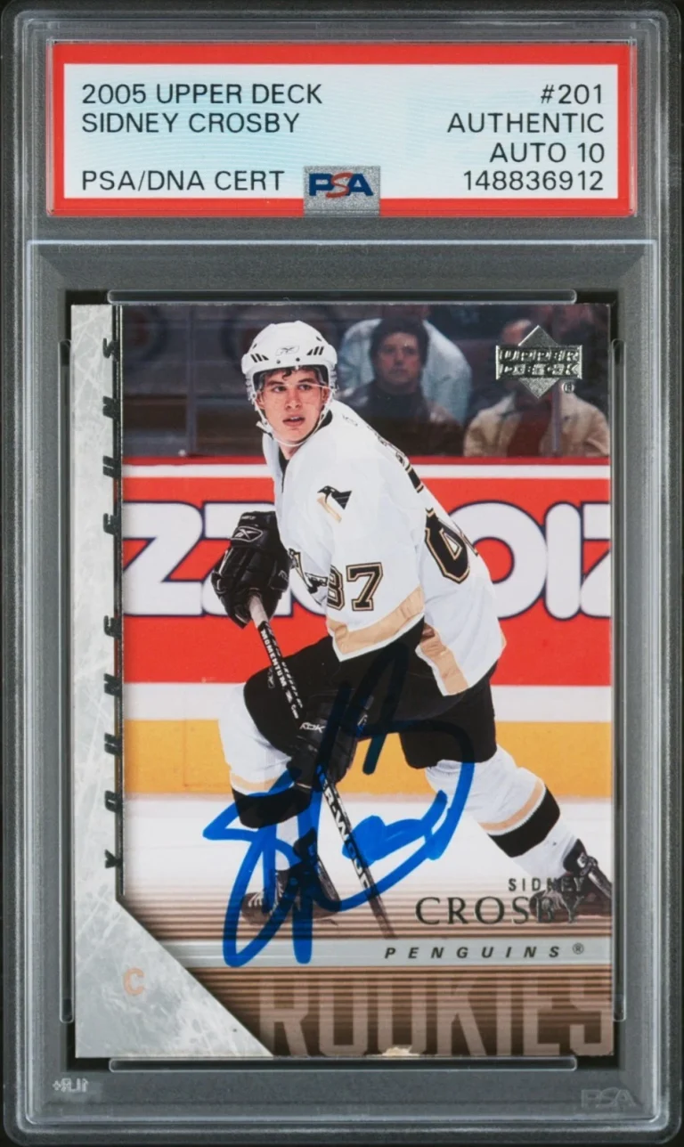 2005 Upper Deck #201 Sidney Crosby Signed Young Guns Rookie Card RC PSA AUTO 10