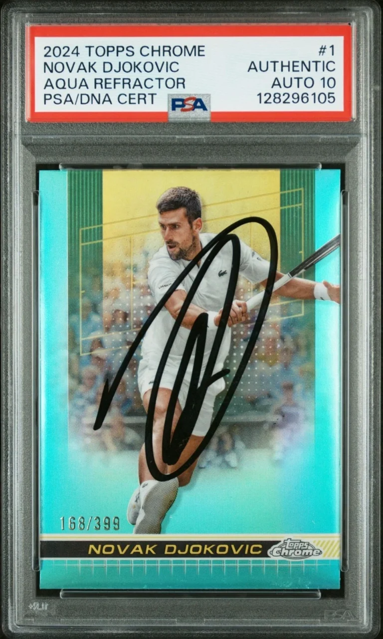 2024 Topps Chrome Tennis Novak Djokovic Signed Aqua Refractor /399 PSA 10 Auto