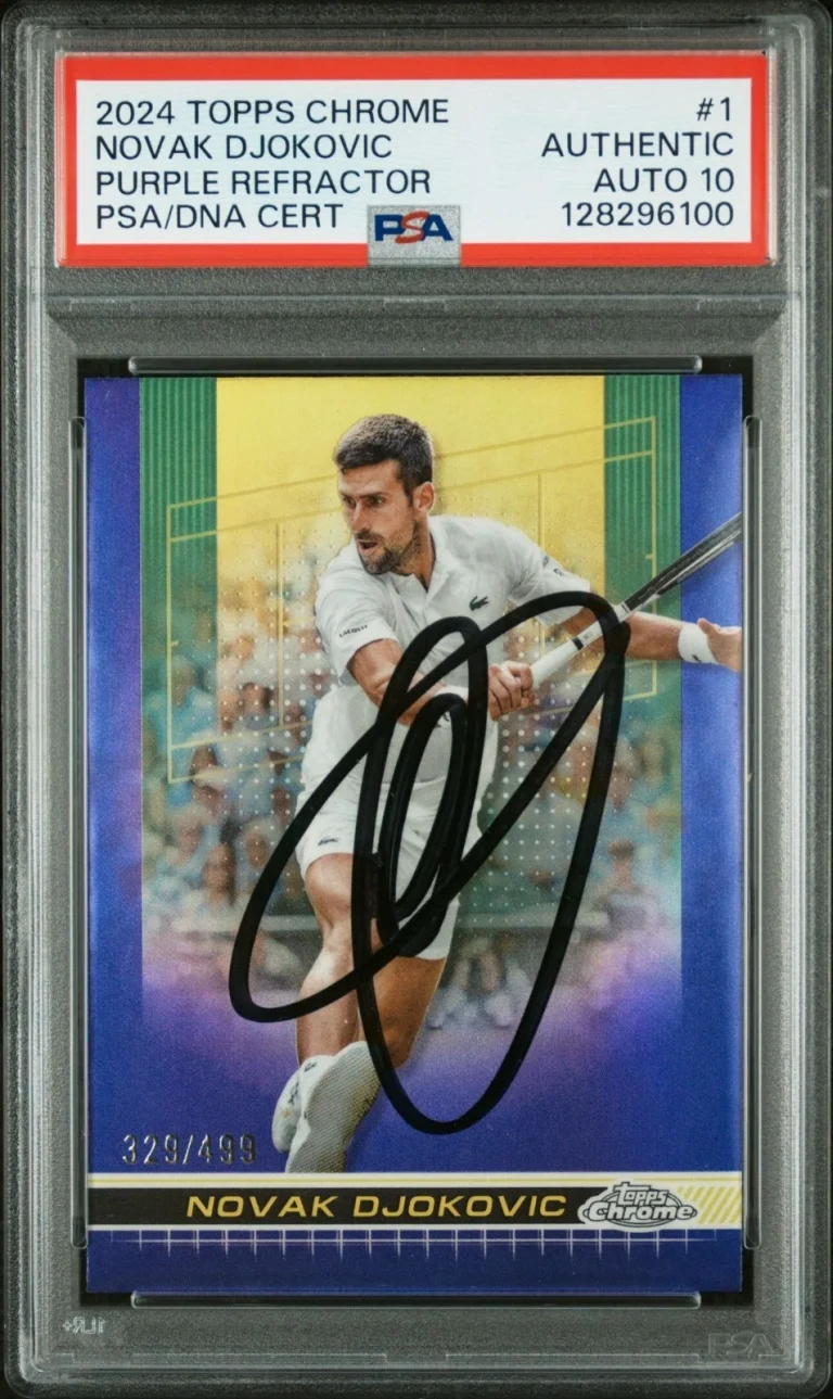 2024 Topps Chrome Tennis Novak Djokovic Signed Purple Refractor /499 PSA Auto 10