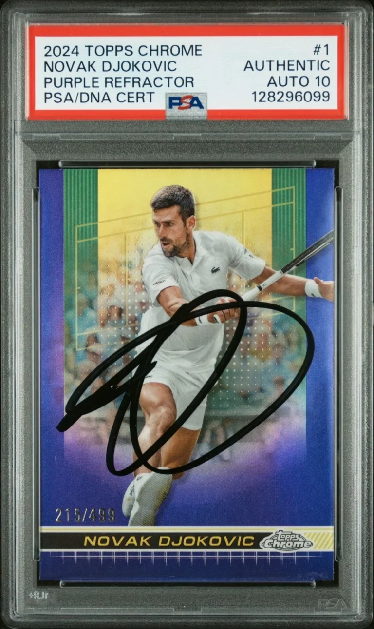 2024 Topps Chrome Tennis Novak Djokovic Signed Purple Refractor /499 PSA 10 Auto