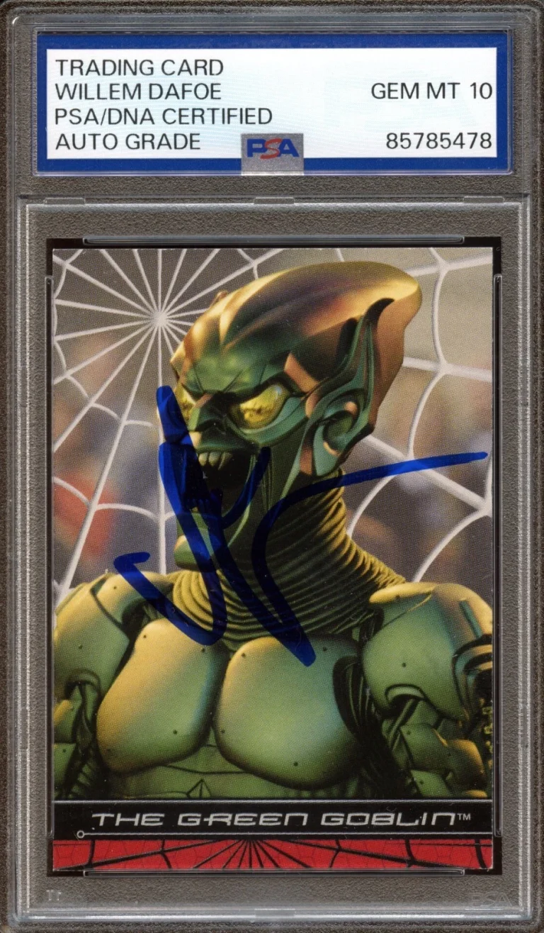 WILLEM DAFOE SIGNED 2002 TOPPS MARVEL SPIDER-MAN #9 GREEN GOBLIN PSA AUTO 10