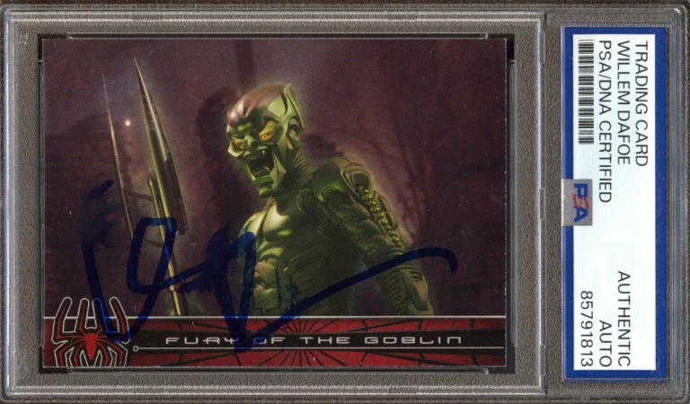WILLEM DAFOE SIGNED 2002 TOPPS MARVEL SPIDER-MAN #75 GREEN GOBLIN PSA AUTO
