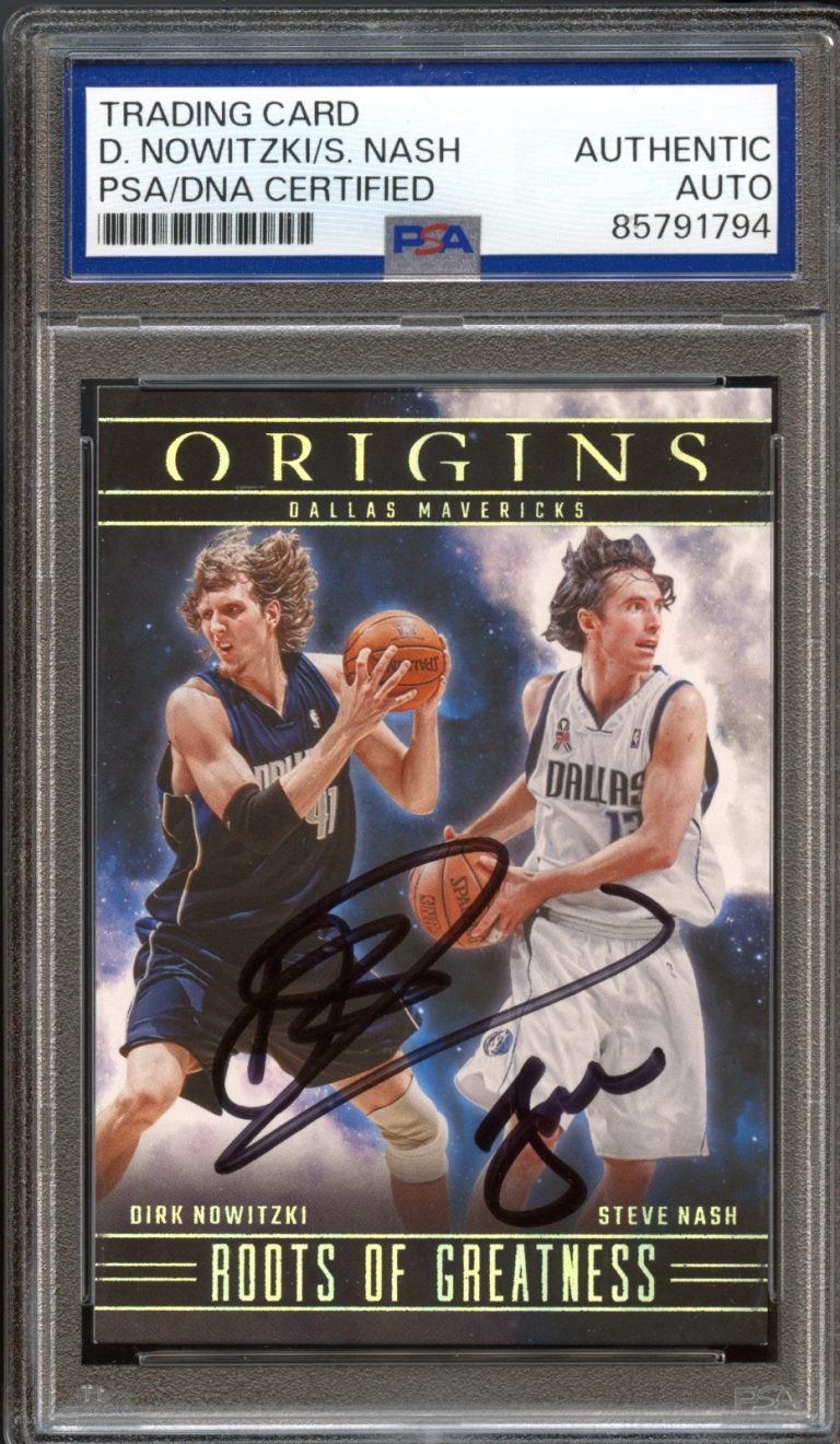 STEVE NASH DIRK NOWITZKI SIGNED 2023 PANINI ORIGINS ROOTS OF GREATNESS PSA AUTO