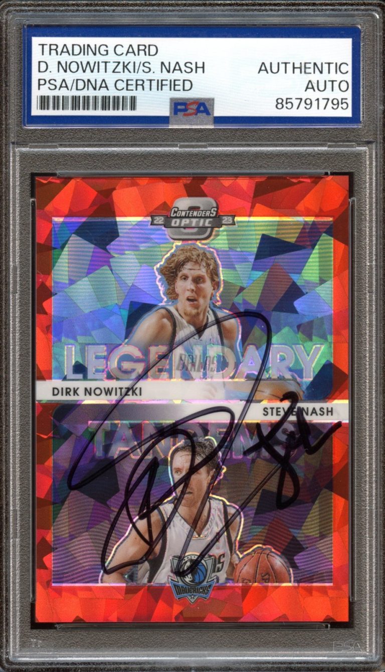 STEVE NASH DIRK NOWITZKI SIGNED 2022 PANINI CONTENDERS OPTIC RED PRIZM PSA AUTO