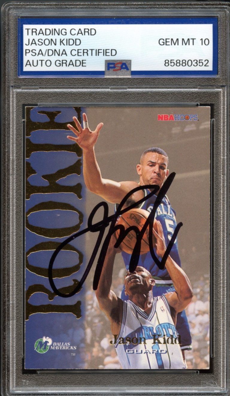 JASON KIDD SIGNED 1994-95 NBA HOOPS ROOKIE CARD #317 RC PSA AUTO 10