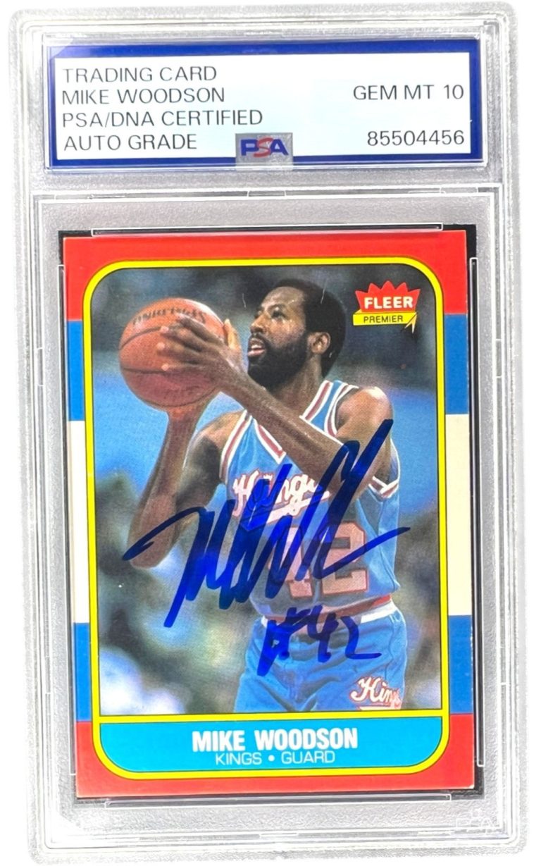 MIKE WOODSON SIGNED KINGS 1986 FLEER #129 BASKETBALL CARD PSA AUTO 10