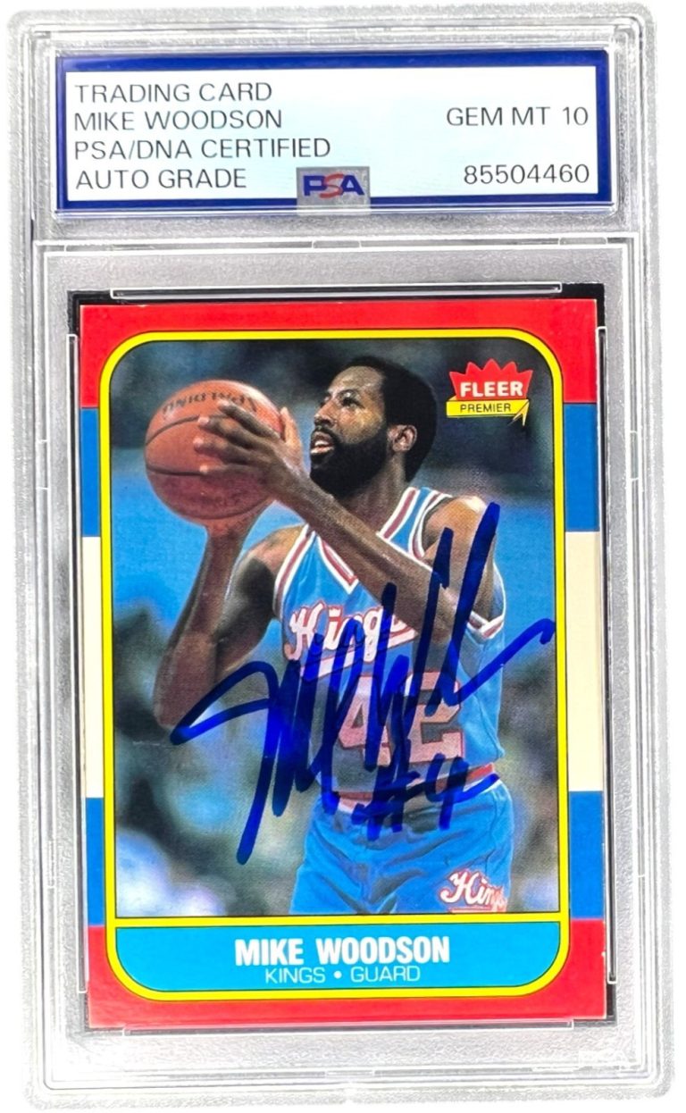 MIKE WOODSON SIGNED KINGS 1986 FLEER #129 BASKETBALL CARD PSA AUTO 10