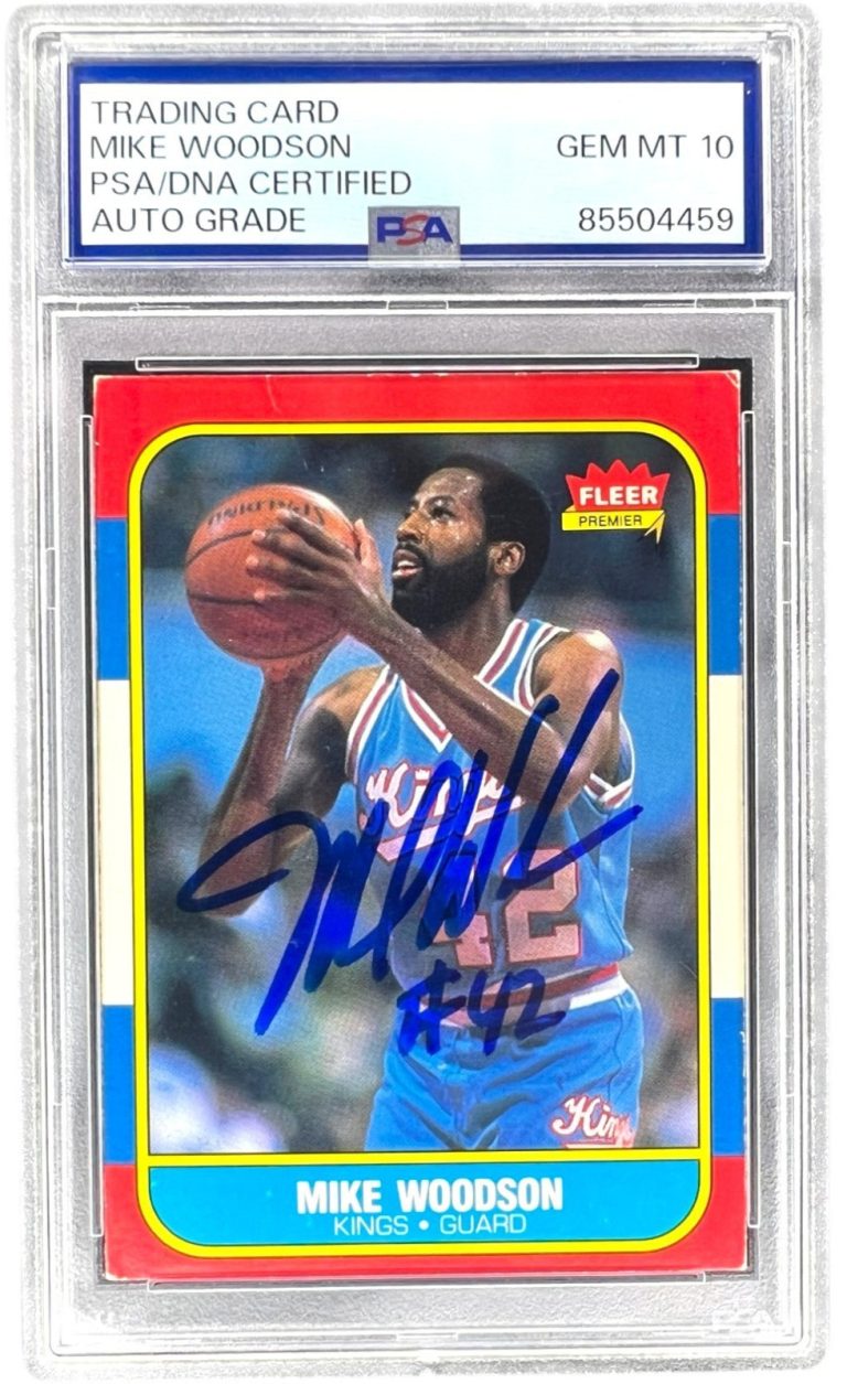 MIKE WOODSON SIGNED KINGS 1986 FLEER #129 BASKETBALL CARD PSA AUTO 10