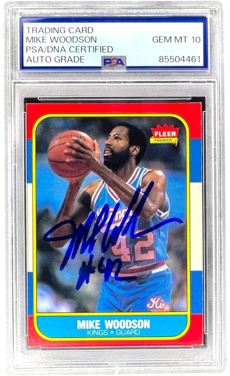 MIKE WOODSON SIGNED KINGS 1986 FLEER #129 BASKETBALL CARD PSA AUTO 10