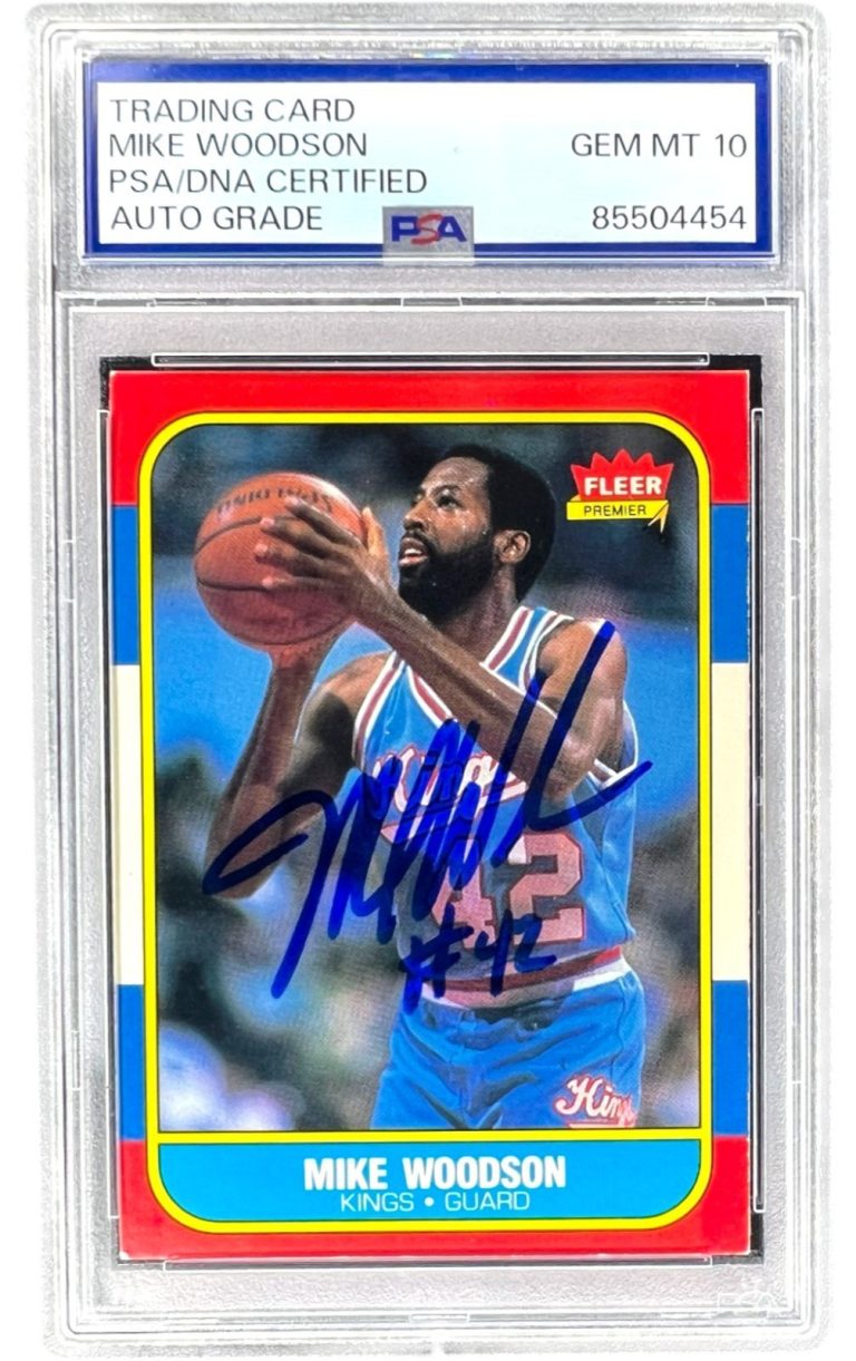 MIKE WOODSON SIGNED KINGS 1986 FLEER #129 BASKETBALL CARD PSA AUTO 10