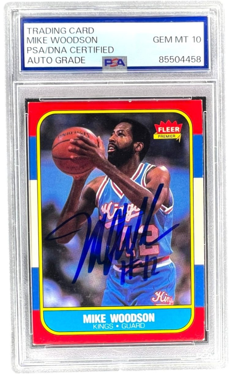 MIKE WOODSON SIGNED KINGS 1986 FLEER #129 BASKETBALL CARD PSA 10 AUTO