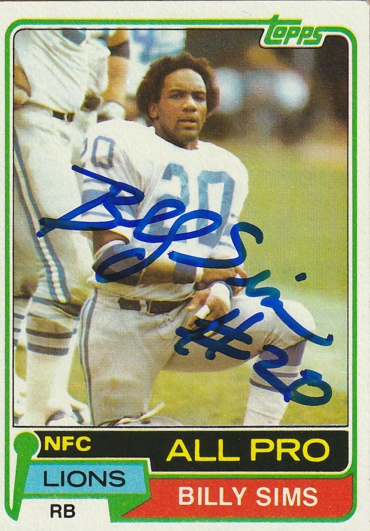 BILLY SIMS DETROIT LIONS  1981 TOPPS ROOKIE SIGNED CARD #161
