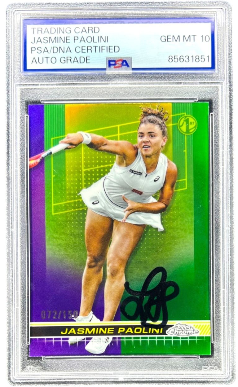 JASMINE PAOLINI SIGNED 2024 TOPPS CHROME PURPLE GREEN REFRACTOR /150 PSA AUTO 10