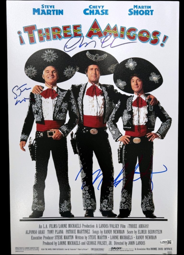 MARTIN SHORT STEVE MARTIN CHEVY CHASE SIGNED THREE AMIGOS 12X18 MOVIE POSTER JSA